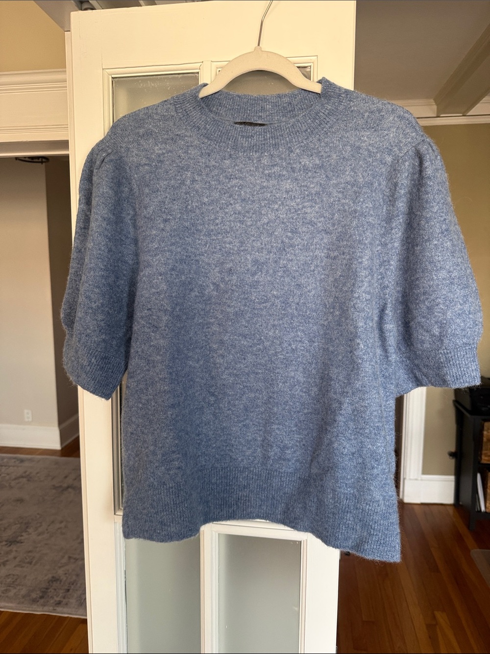 Banana Republic Light Blue Cashmere Puff Sleeve Crewneck Sweater